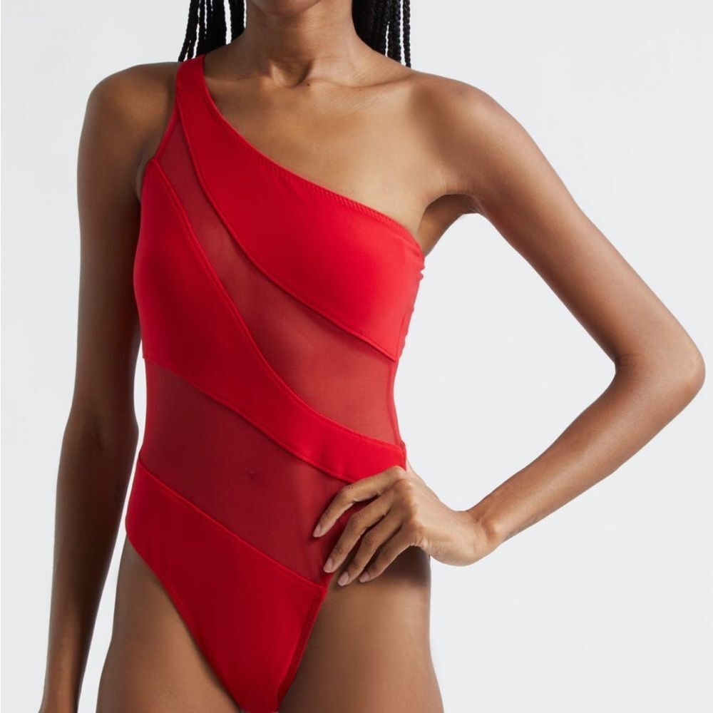 NEW Norma Kamali Snake Mesh Mio One Piece Tiger Red  RARE $245